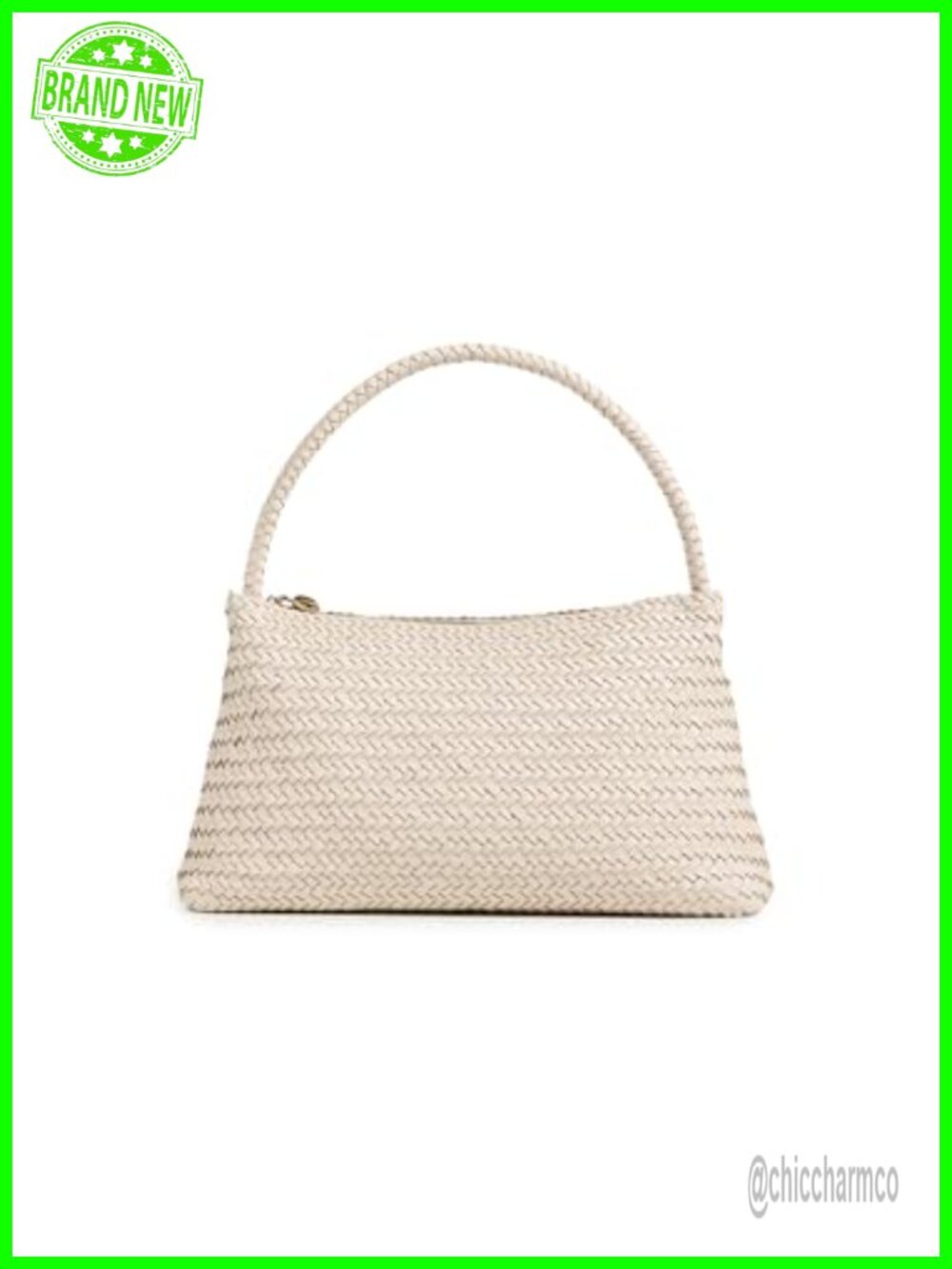 Woven Zip Shoulder Bag Satchel Gold-Tone Hardware Large Everyday Purse